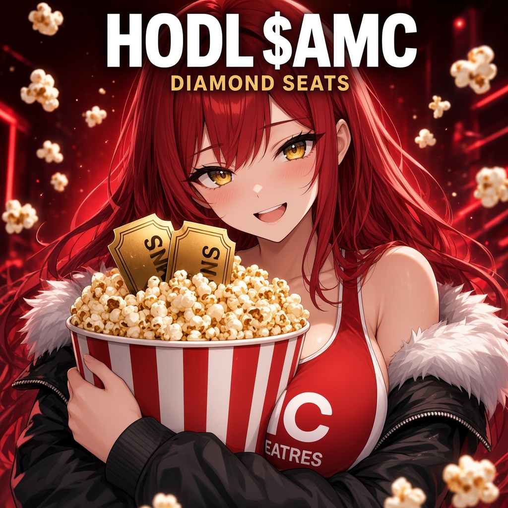 A Massive Chest holding a popcorn bucket and gold tickets, caption Hodl $AMC, diamond seats
